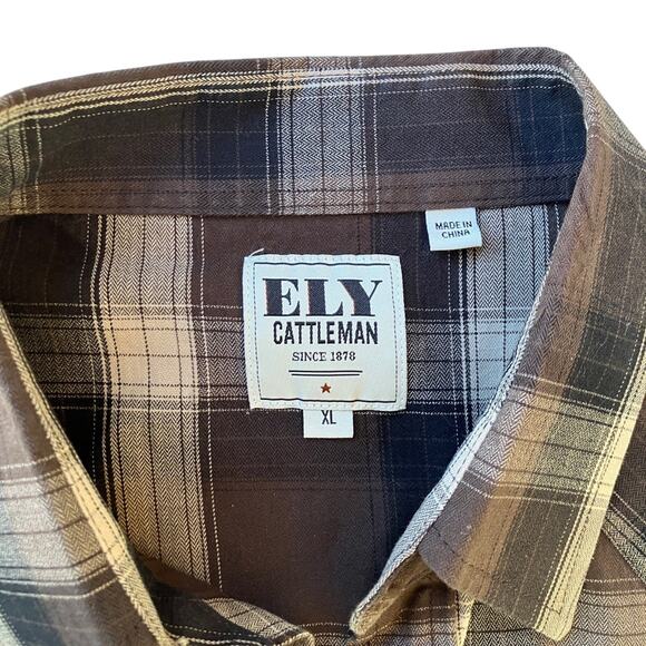 WESTERN ELY Cattlemen XL Brown Plaid Western Shirt VTG - Picture 15 of 15